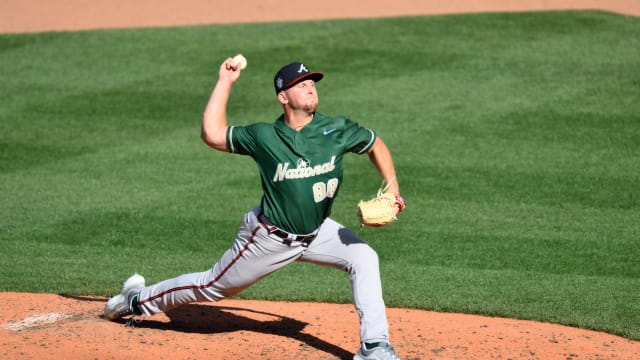 Jul 8, 2023; Seattle, Washington, USA; National League Futures relief pitcher Spencer Schwellenbach (88) of the Atlanta Braves pitches to the American League during the fifth inning of the All Star-Futures game at T-Mobile Park.